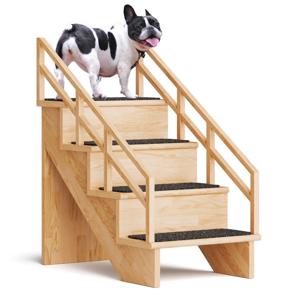 Gentle Rise Pet Steps for Beds, 4 Step Dog Stairs with Safety Rails, Wood Pet Steps, Dog Steps for High Beds